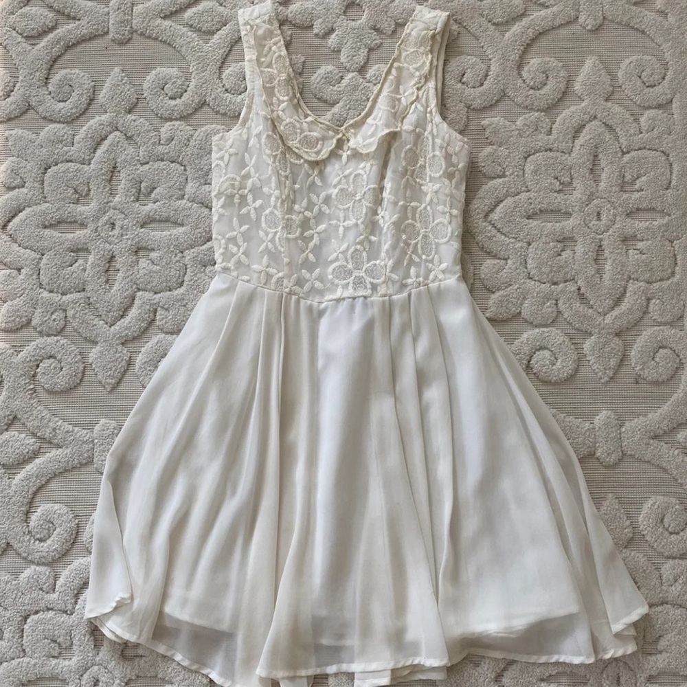 Ivory Lace and Chiffon Mini Flare Dress S